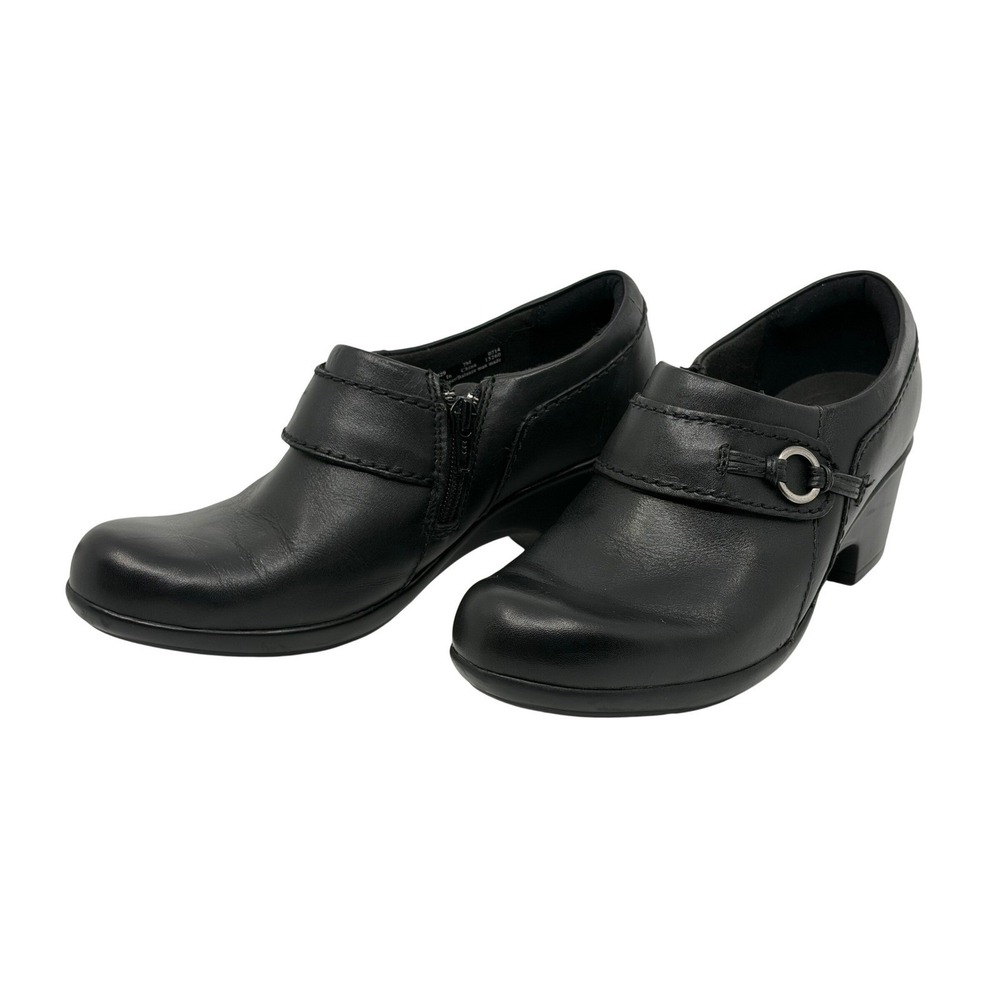Clarks Collection Womens‎ Black Leather Side Zip Heeled Loafers Shoes Size 7M - Picture 4 of 11